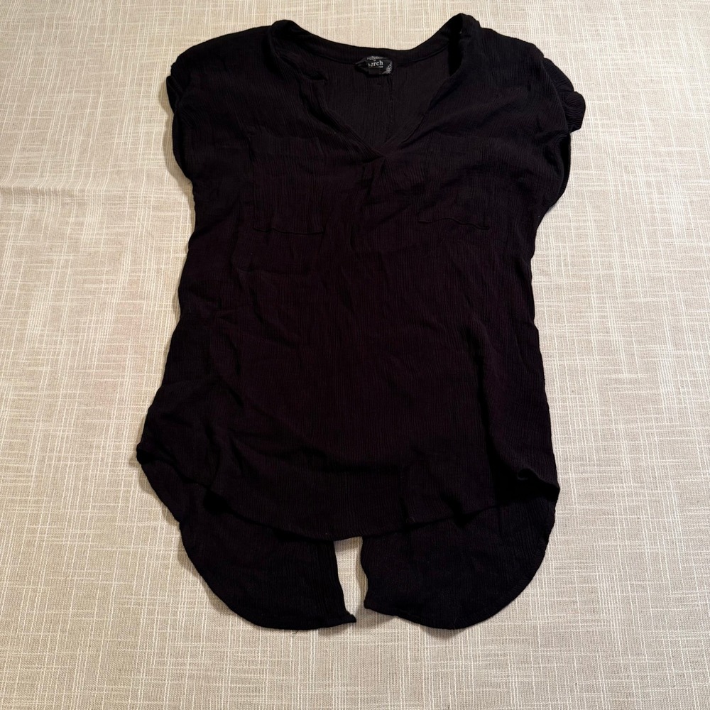 Perch by Blu Pepper Black Textured Button Back V-Neck Blouse XL PCR1975